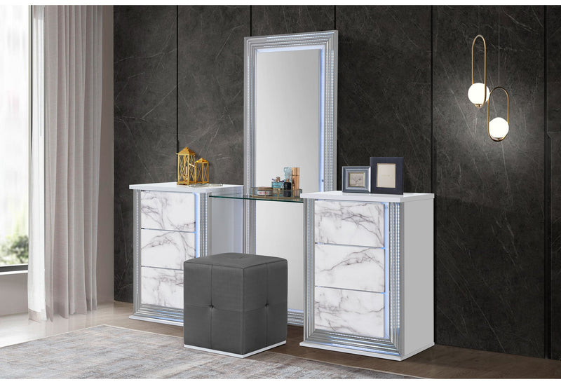 Ylime White Marble Laf Vanity Dresser With Led - Gate FurnitureDresser