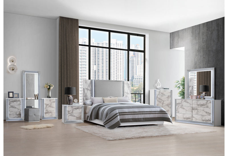 Ylime White Marble Laf Vanity Dresser With Led - Gate FurnitureDresser