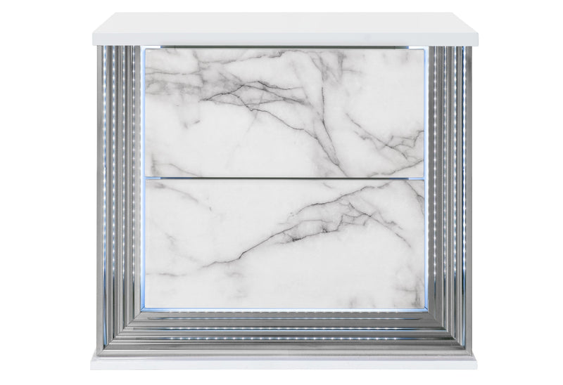 Ylime White Marble Nightstand With Led - Gate FurnitureNightstand