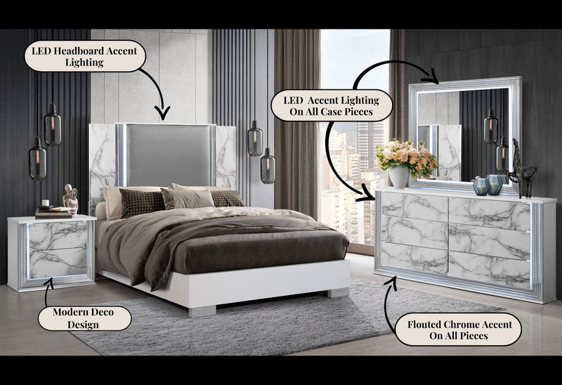 Ylime White Marble Queen Bed Group - Gate FurnitureBedroom Set