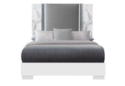 Ylime White Marble Queen Bed With Led - Gate FurnitureQueen Bed