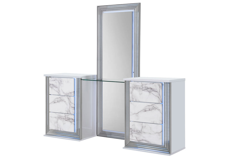 Ylime White Marble Raf Vanity Dresser With Led - Gate FurnitureDresser