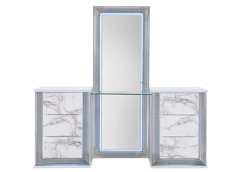 Ylime White Marble Raf Vanity Dresser With Led - Gate FurnitureDresser