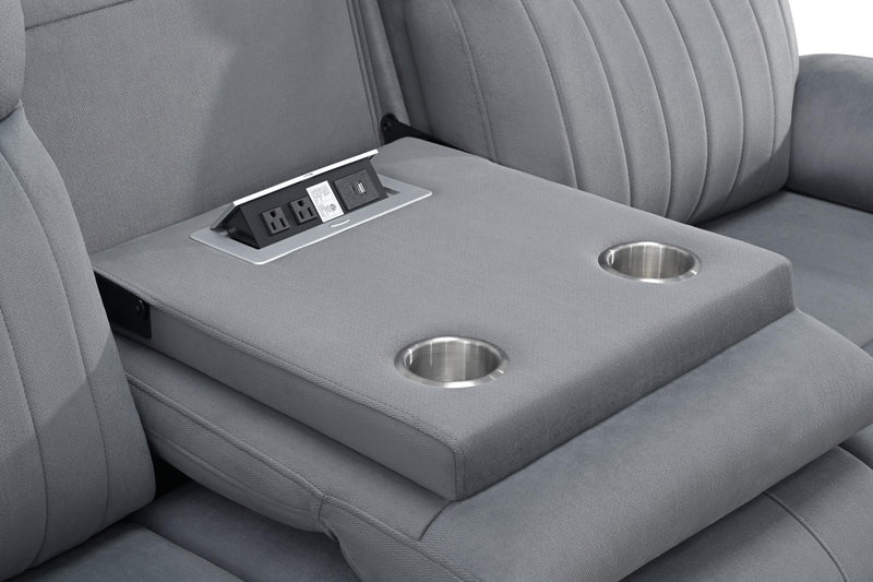 Yuna - Gray Manual Recliner Loveseat with Storage Console, Cup Holder and USB Charger - L627-L