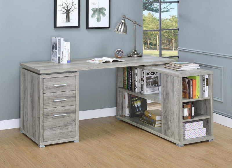 Yvette 60-inch 3-drawer L-Shape Computer Desk Grey Driftwood - 801516
