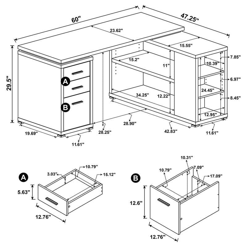 Yvette 60-inch 3-drawer L-Shape Computer Desk Mango - 800786