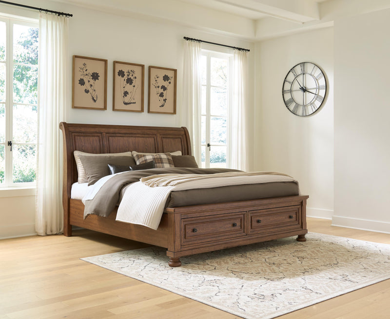 Zackaryn Warm Brown King Sleigh Storage Bed - PCB807B7