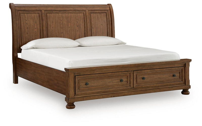 Zackaryn Warm Brown King Sleigh Storage Bed - PCB807B7