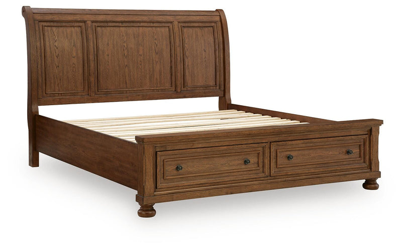 Zackaryn Warm Brown King Sleigh Storage Bed - PCB807B7