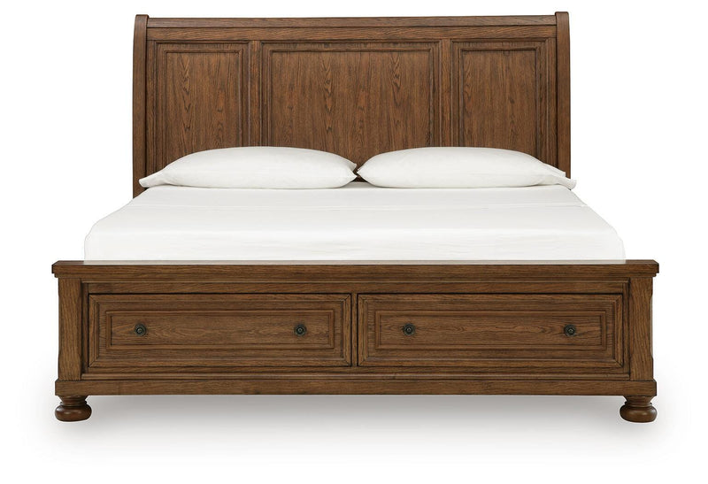 Zackaryn Warm Brown King Sleigh Storage Bed - PCB807B7