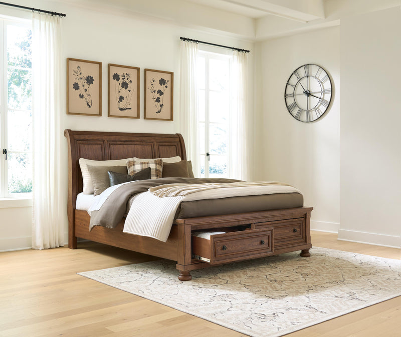 Zackaryn Warm Brown Queen Sleigh Storage Bed - PCB807B4