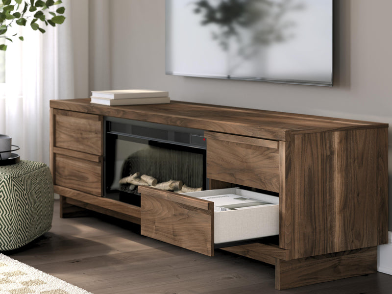 Zadilyn Brown 72" TV Stand with Electric Fireplace - W3367W1