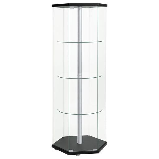 Zahavah 4-shelf Hexagonal Clear Glass Curio Cabinet Black - 950276