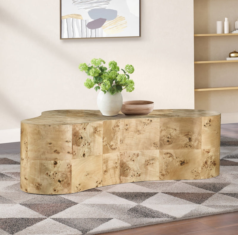 Zaire Solid Wood And Burl Veneer Coffee Table in Beige - 99067Burl-CT
