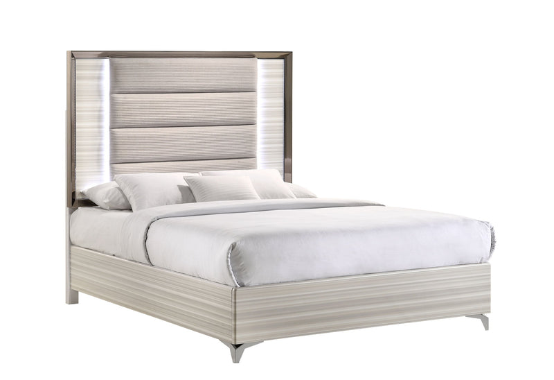 Zambrano White Queen Bed With Led - Gate FurnitureQueen Bed