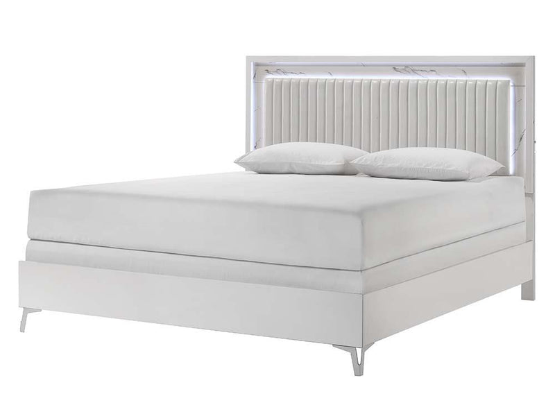 Zane - White Panel Queen Bed with Upholstered Headboard and LED Light - B280-Q-Bed