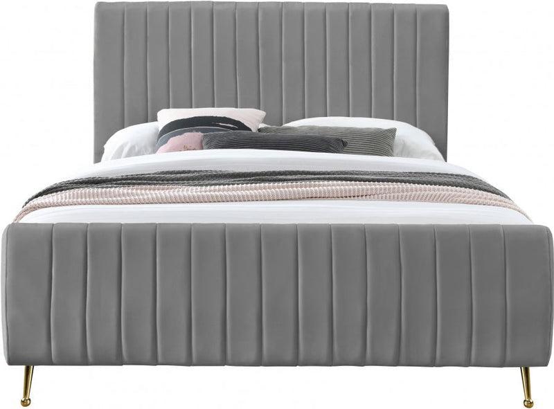 Zara Velvet King Bed (3 Boxes) Grey - Gate FurnitureKing Bed