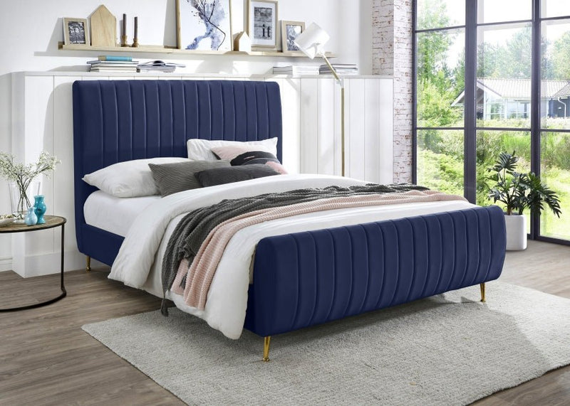 Zara Velvet Queen Bed (3 Boxes) Blue - Gate FurnitureQueen Bed