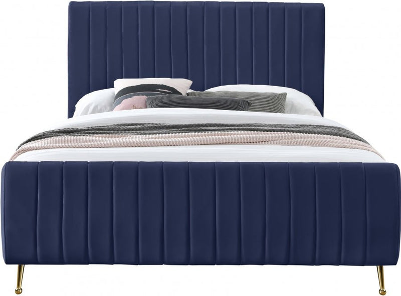 Zara Velvet Queen Bed (3 Boxes) Blue - Gate FurnitureQueen Bed