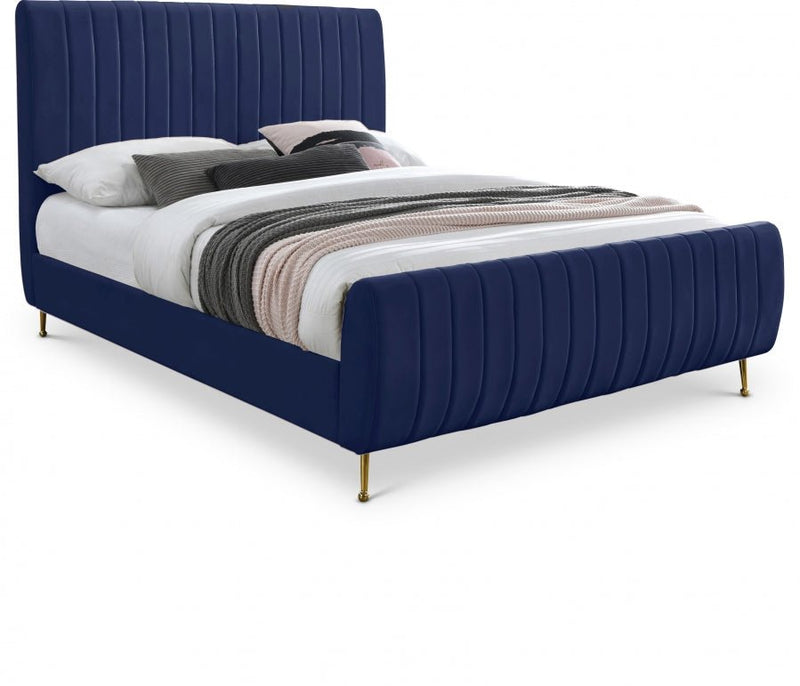 Zara Velvet Queen Bed (3 Boxes) Blue - Gate FurnitureQueen Bed
