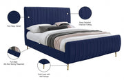 Zara Velvet Queen Bed (3 Boxes) Blue - Gate FurnitureQueen Bed