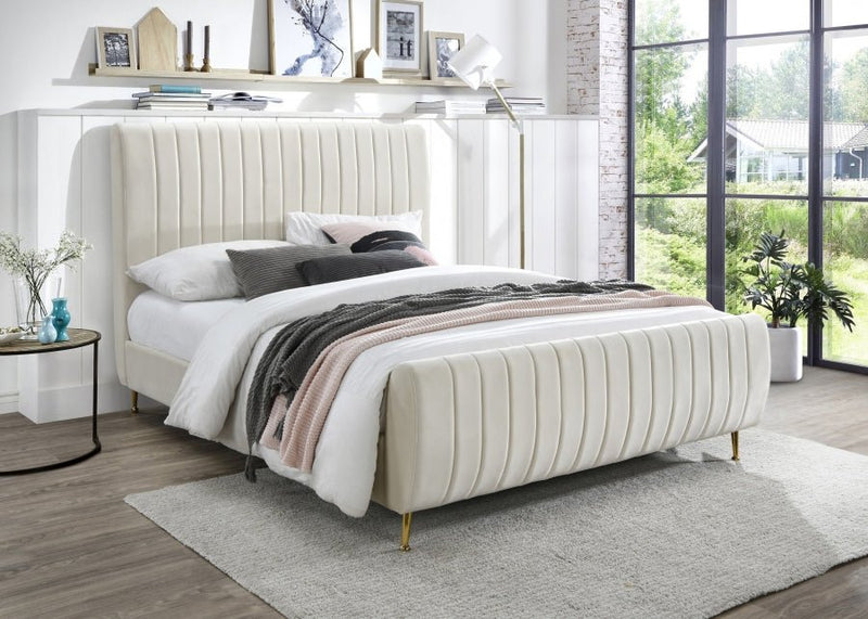 Zara Velvet Queen Bed (3 Boxes) Cream - Gate FurnitureQueen Bed