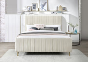 Zara Velvet Queen Bed (3 Boxes) Cream - Gate FurnitureQueen Bed