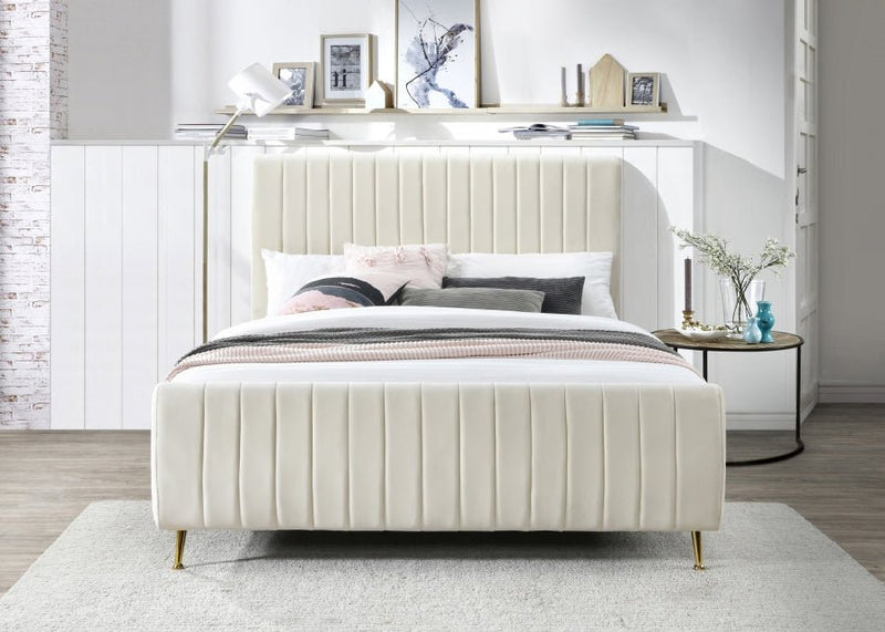 Zara Velvet Queen Bed (3 Boxes) Cream - Gate FurnitureQueen Bed