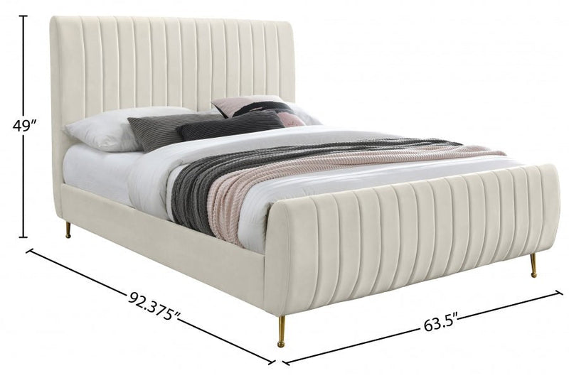 Zara Velvet Queen Bed (3 Boxes) Cream - Gate FurnitureQueen Bed