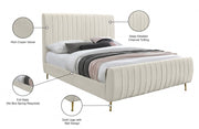 Zara Velvet Queen Bed (3 Boxes) Cream - Gate FurnitureQueen Bed