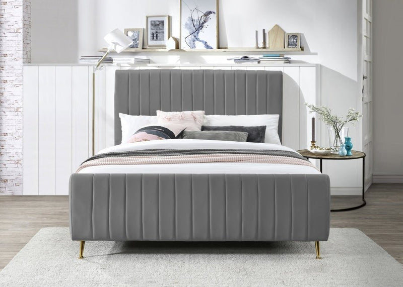Zara Velvet Queen Bed (3 Boxes) Grey - Gate FurnitureQueen Bed