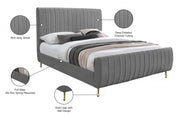 Zara Velvet Queen Bed (3 Boxes) Grey - Gate FurnitureQueen Bed