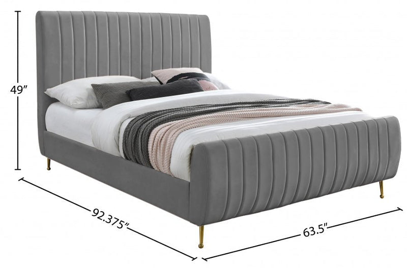 Zara Velvet Queen Bed (3 Boxes) Grey - Gate FurnitureQueen Bed