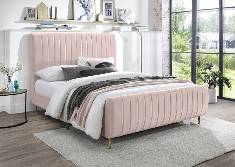 Zara Velvet Queen Bed (3 Boxes) Pink - Gate FurnitureQueen Bed