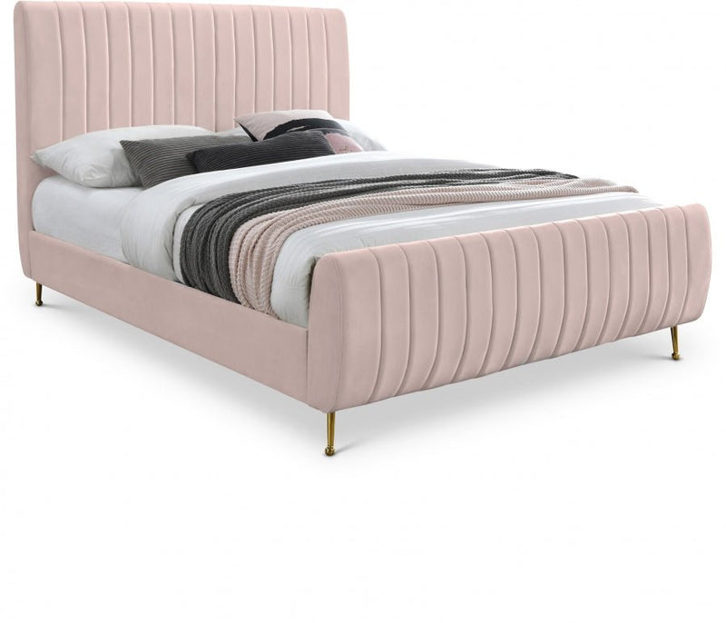 Zara Velvet Queen Bed (3 Boxes) Pink - Gate FurnitureQueen Bed