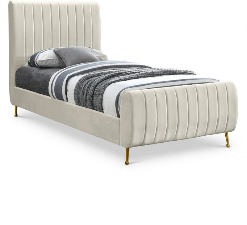 Zara Velvet Twin Bed (3 Boxes) Cream - Gate FurnitureTwin Bed