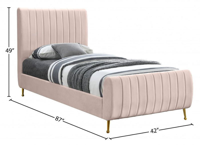 Zara Velvet Twin Bed (3 Boxes) Pink - Gate FurnitureTwin Bed
