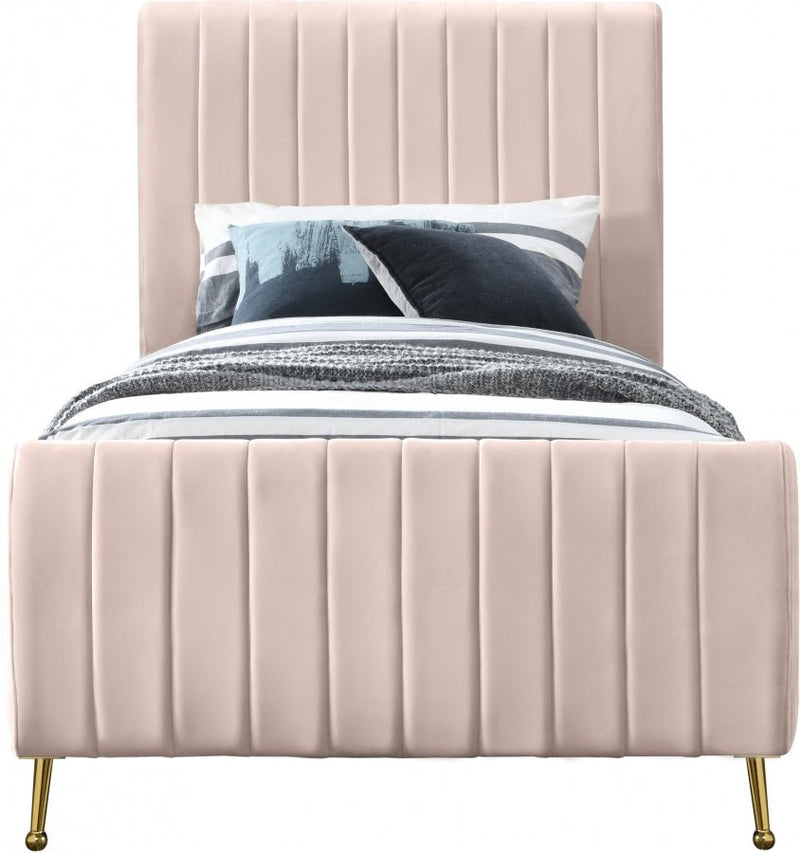 Zara Velvet Twin Bed (3 Boxes) Pink - Gate FurnitureTwin Bed