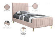 Zara Velvet Twin Bed (3 Boxes) Pink - Gate FurnitureTwin Bed