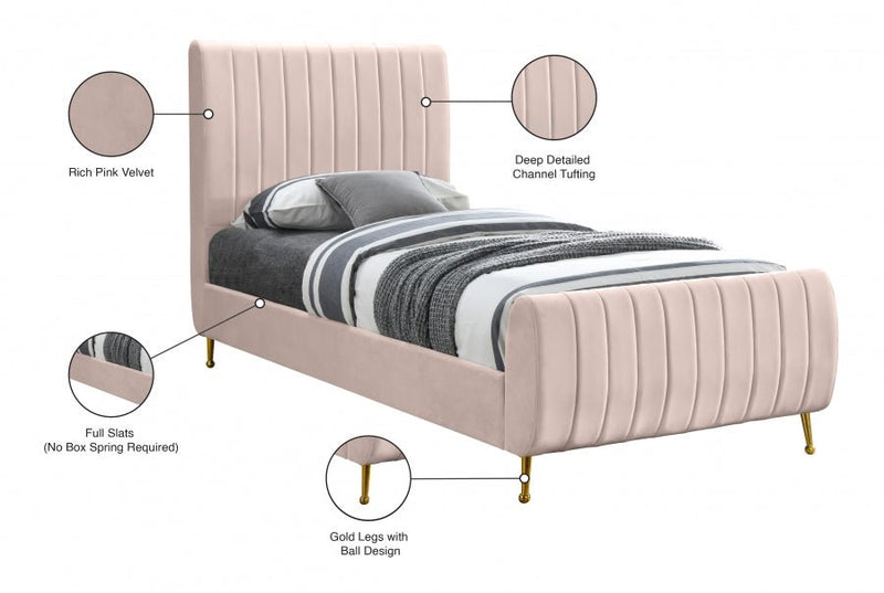 Zara Velvet Twin Bed (3 Boxes) Pink - Gate FurnitureTwin Bed