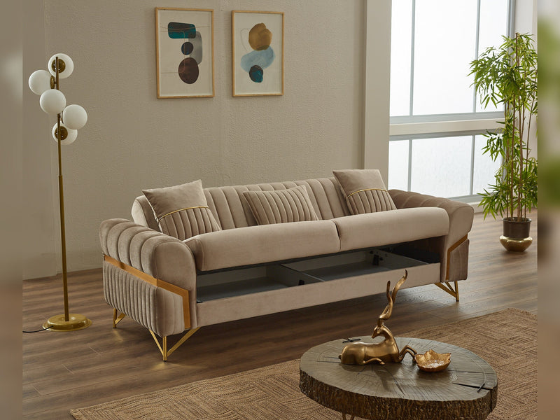Zenora 3-pieces (Sofa & Loveseat & Chair) Livingroom in Beige - 200-SIM-ZEN-VELVET260-321