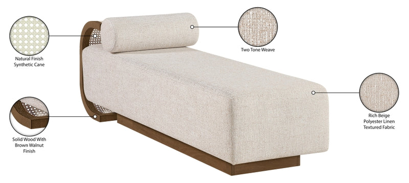 Zephyr Cane And Linen Textured Fabric Upholstered Chaise in Beige - 33041Beige