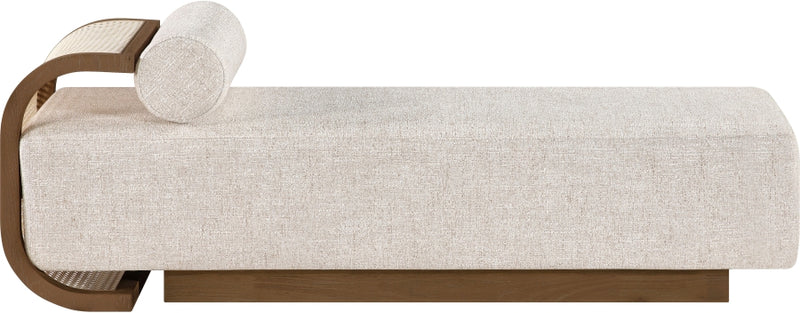 Zephyr Cane And Linen Textured Fabric Upholstered Chaise in Beige - 33041Beige