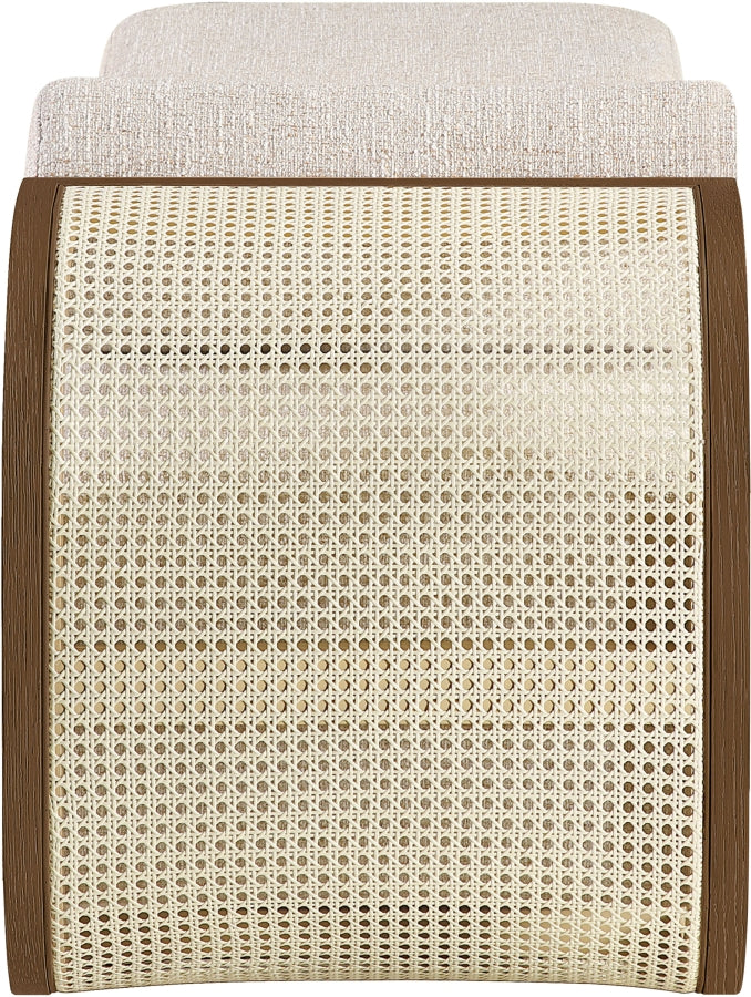 Zephyr Cane And Linen Textured Fabric Upholstered Chaise in Beige - 33041Beige
