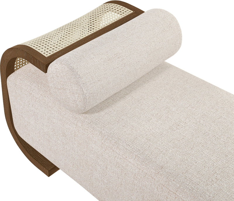 Zephyr Cane And Linen Textured Fabric Upholstered Chaise in Beige - 33041Beige