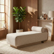 Zephyr Cane And Linen Textured Fabric Upholstered Chaise in Beige - 33042Beige