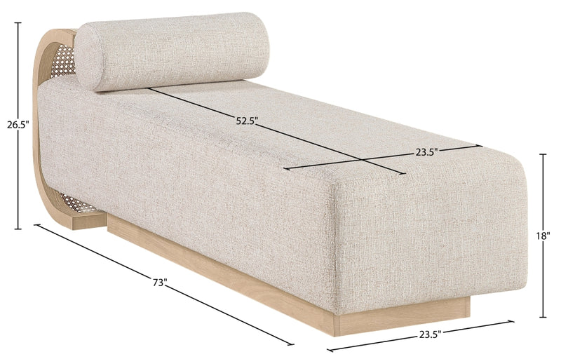 Zephyr Cane And Linen Textured Fabric Upholstered Chaise in Beige - 33042Beige