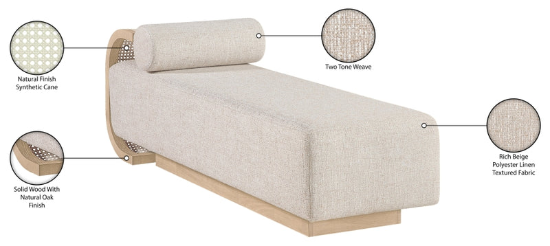 Zephyr Cane And Linen Textured Fabric Upholstered Chaise in Beige - 33042Beige