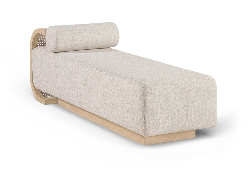 Zephyr Cane And Linen Textured Fabric Upholstered Chaise in Beige - 33042Beige