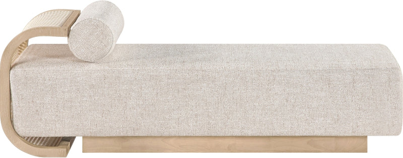 Zephyr Cane And Linen Textured Fabric Upholstered Chaise in Beige - 33042Beige